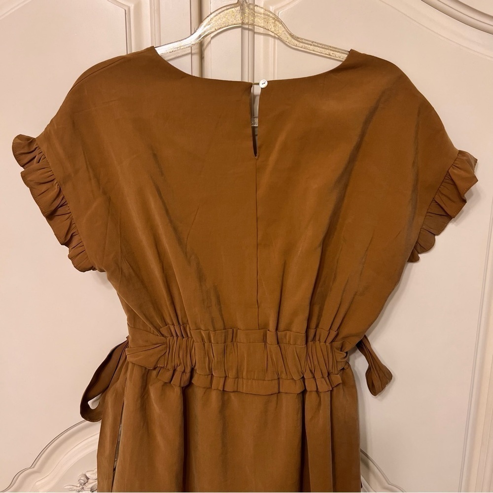 Listicle Cinched Elastic Waist & Side Tie Bow Rayon Dress in Brown, Medium - Picture 9 of 10